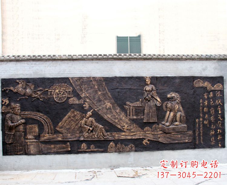 威海“汉代重气质,牡丹留正色”中国传统文化浮雕壁画,玻璃钢仿铜园林墙壁装饰壁画