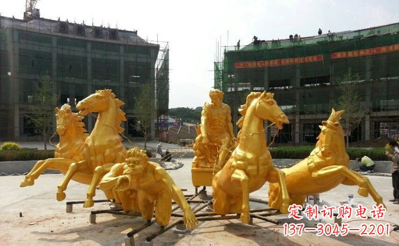 威海阿波罗战车玻璃钢仿铜景观雕塑