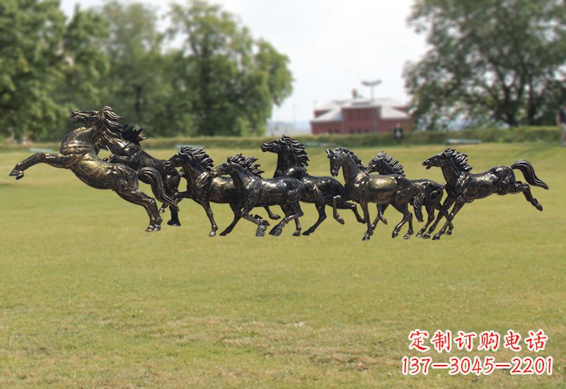 威海八骏图八匹马群铜雕