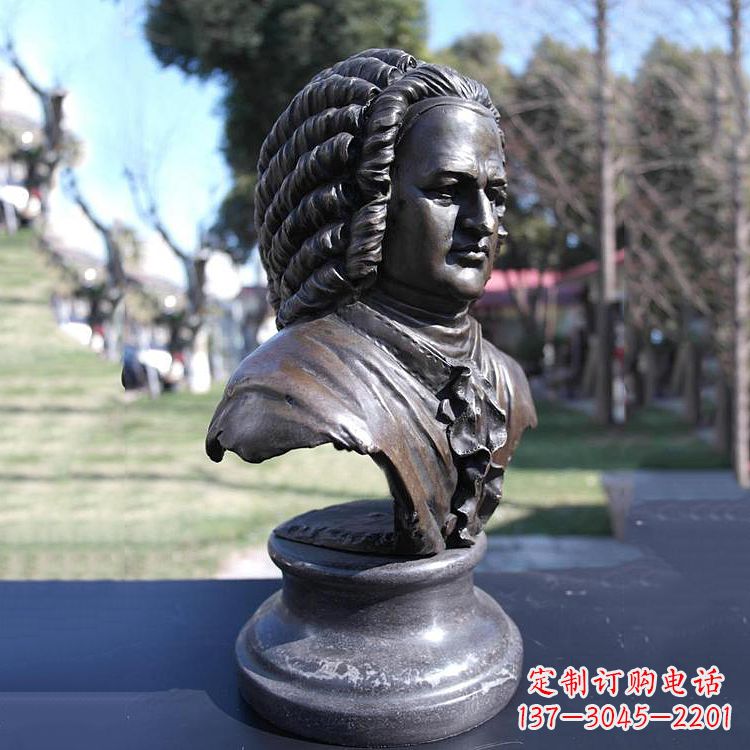 威海巴赫头像铜雕-德古巴洛克时期作曲家、键盘演奏家胸像雕塑