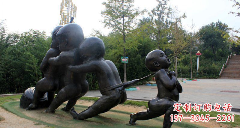 威海拔萝卜的小孩街边景观铜雕