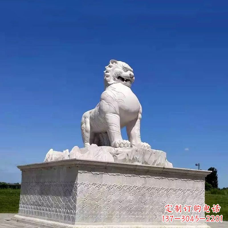 威海白虎汉白玉石雕-公园广场中国传统文化上古神兽雕塑摆件