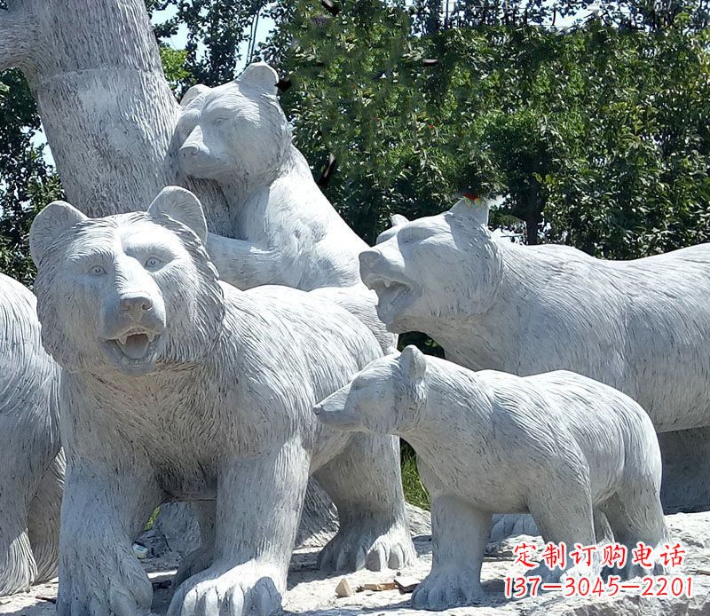 威海北极熊石雕大理石动物雕塑