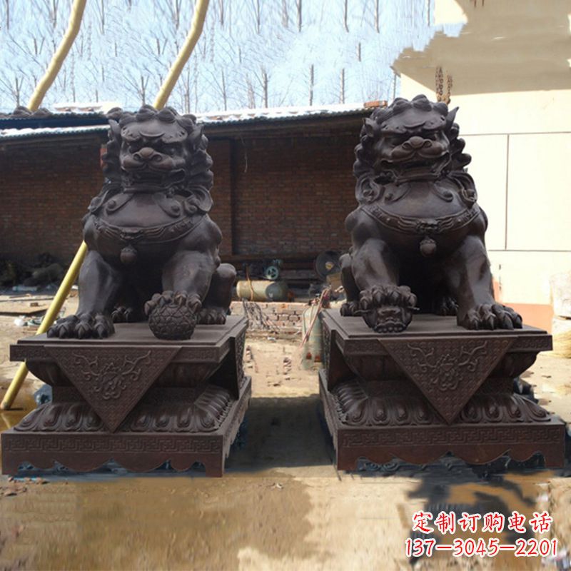 威海北京狮子铜雕塑-企业商场看门辟邪招财神兽
