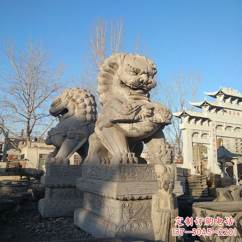 威海北京石雕狮子-企业楼宇大门动物雕塑摆件