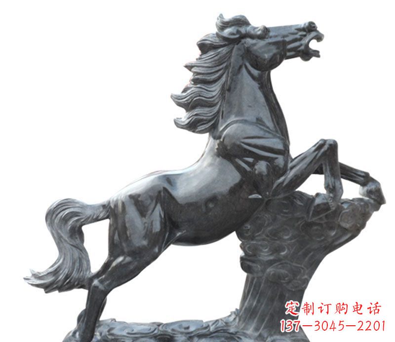 威海奔跑黑马石雕公园动物摆件