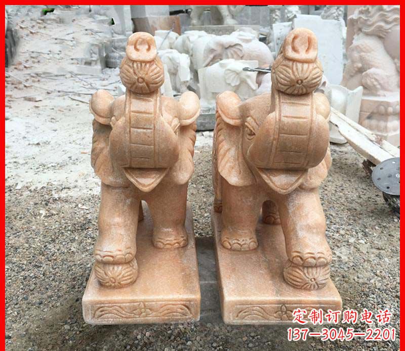威海鼻卷绣球的小象石雕