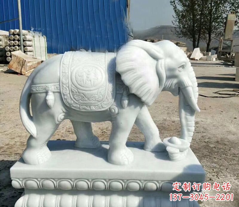 威海鼻卷元宝的大象汉白玉吉祥如意石雕