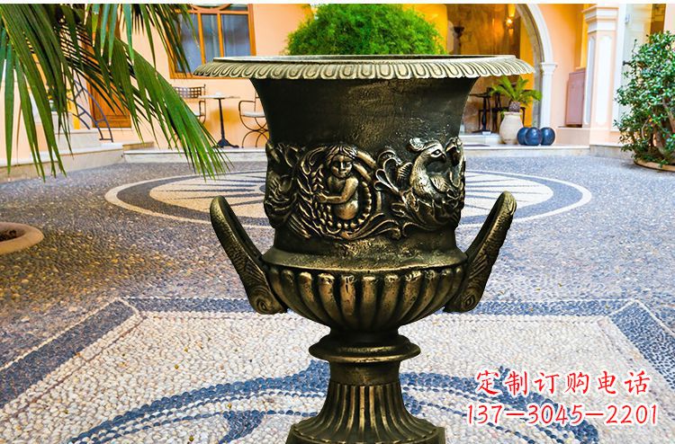 威海别墅花盆铜雕
