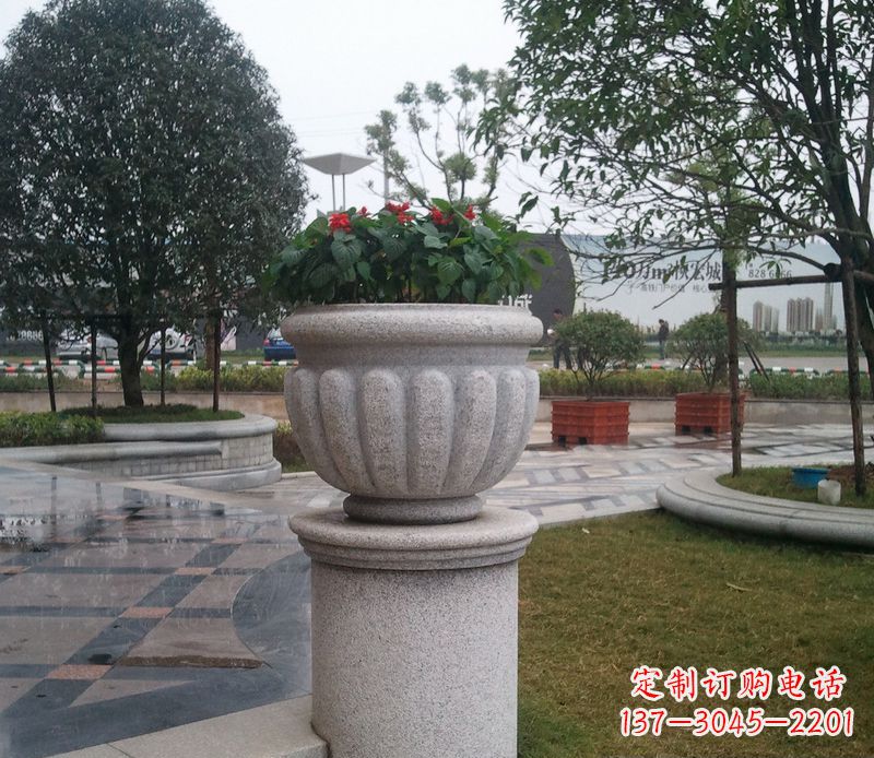 威海别墅景观大理石花盆石雕 (2)