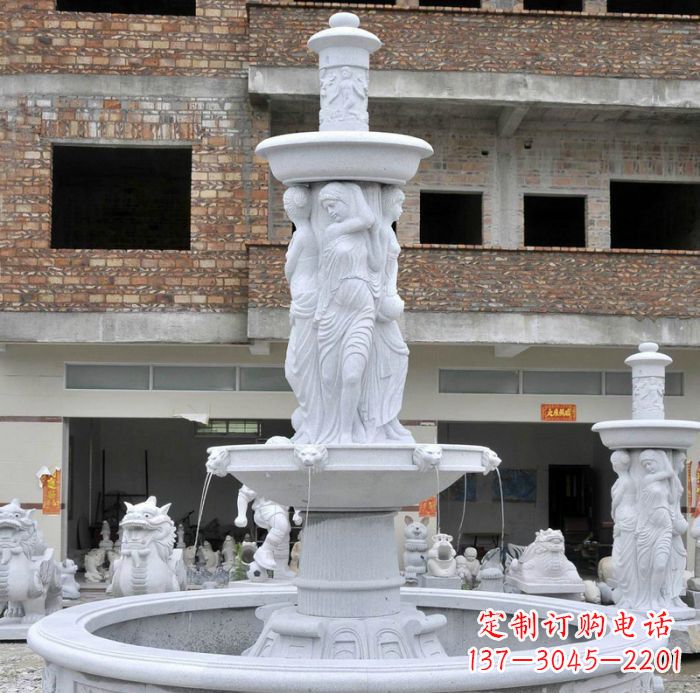 威海别墅景观汉白玉西方人物喷泉石雕