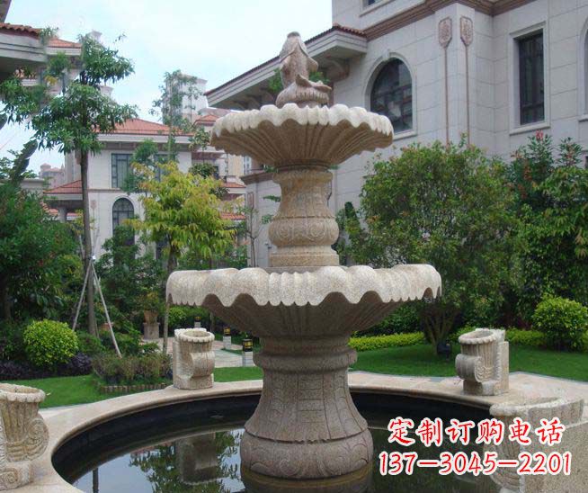 威海别墅景观石雕多层喷泉雕塑