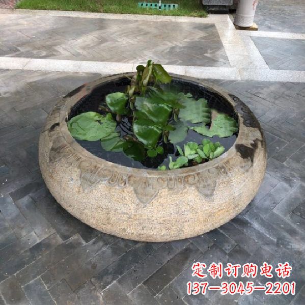 威海别墅庭院仿古做旧石雕鱼缸