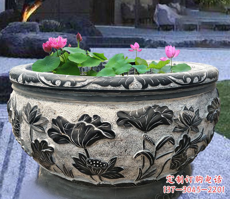 威海别墅庭院石雕鱼缸