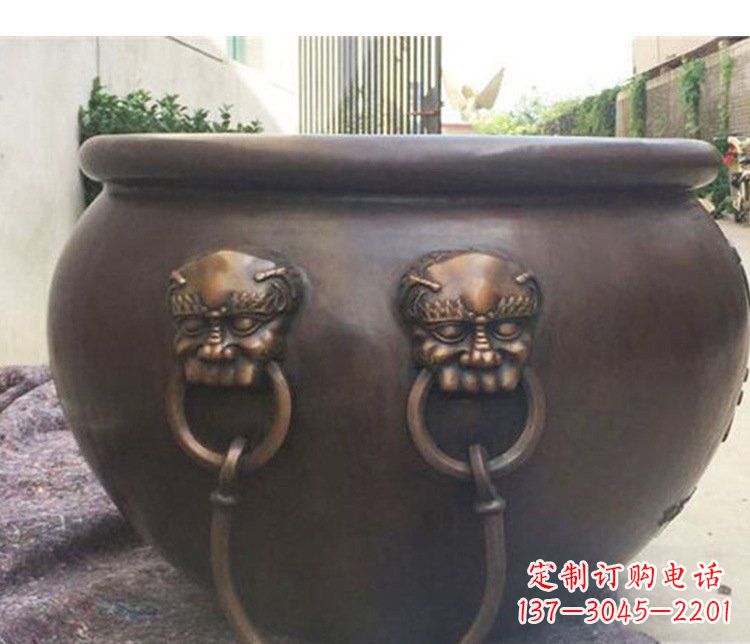 威海别墅招财水缸铜雕塑摆件
