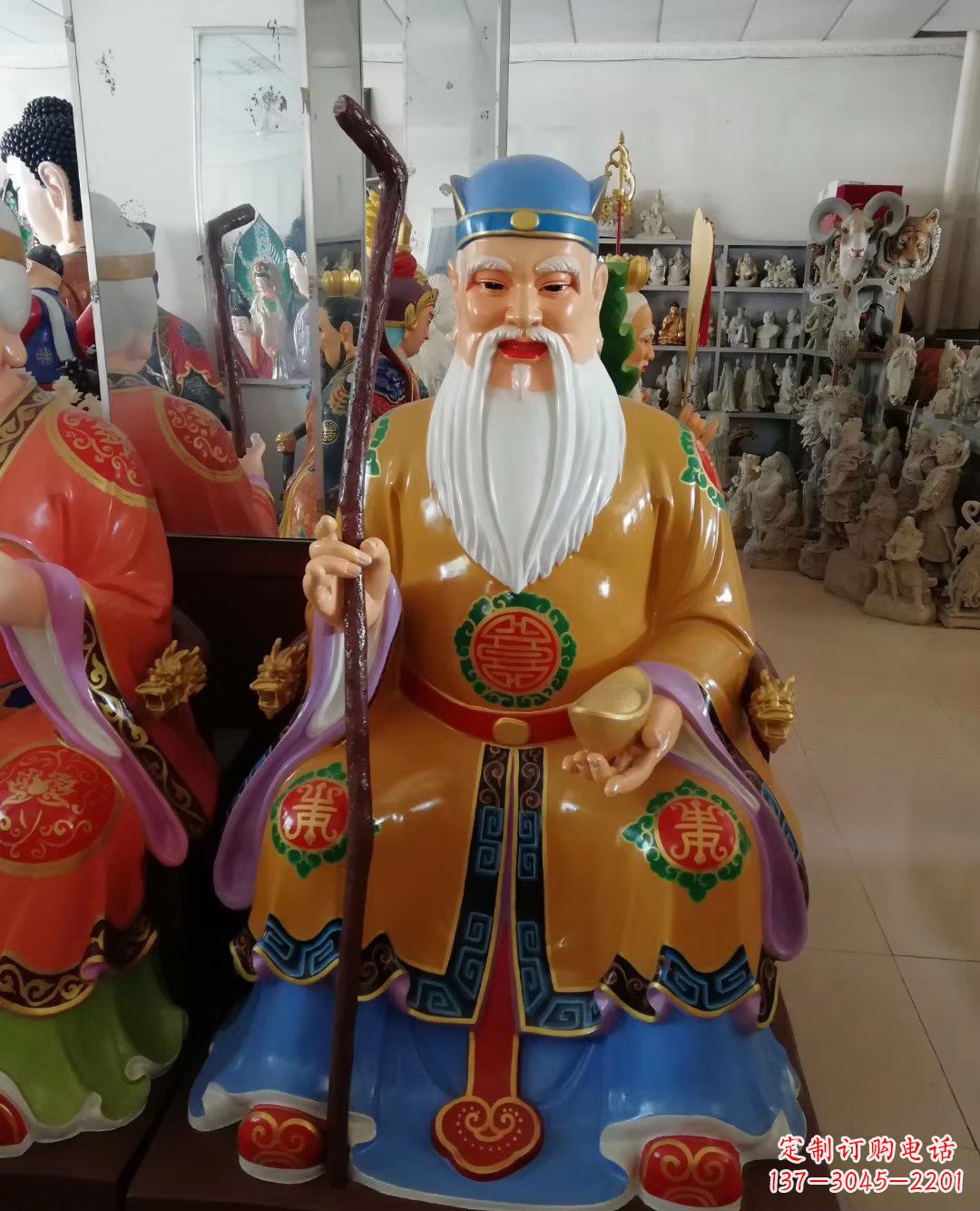 威海玻璃钢彩绘神像土地公雕塑