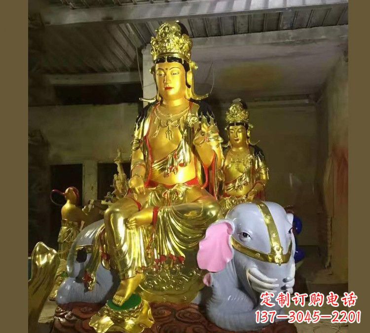 威海玻璃钢乘大象的普贤菩萨雕塑