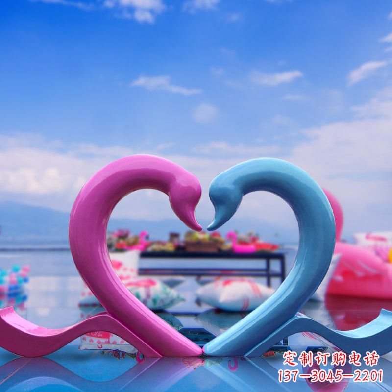 威海玻璃钢抽象爱心天鹅雕塑摆件-旅游景区商场拍照美陈雕塑