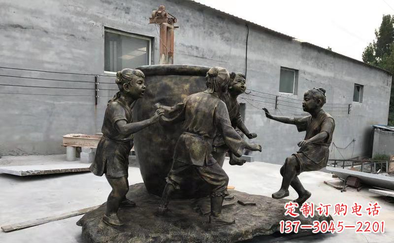 威海玻璃钢仿铜古代寓言故事司马光砸缸雕塑