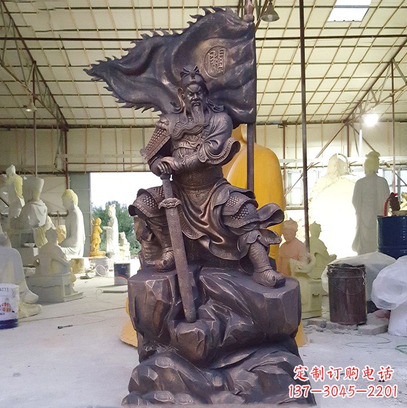 威海玻璃钢仿铜关公雕塑