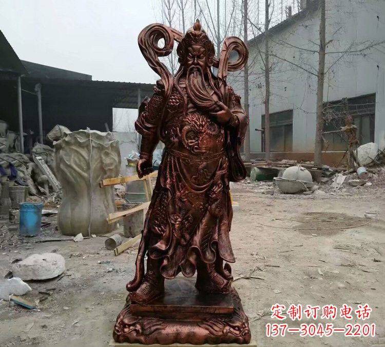 威海玻璃钢仿铜捋须关公雕塑