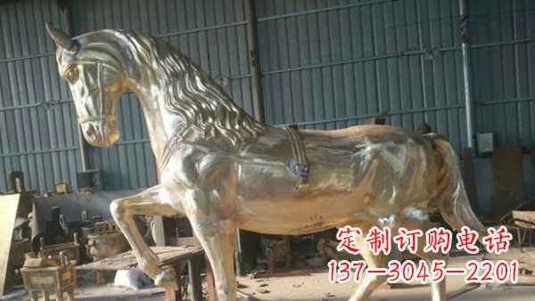 威海玻璃钢仿铜马公园动物雕塑