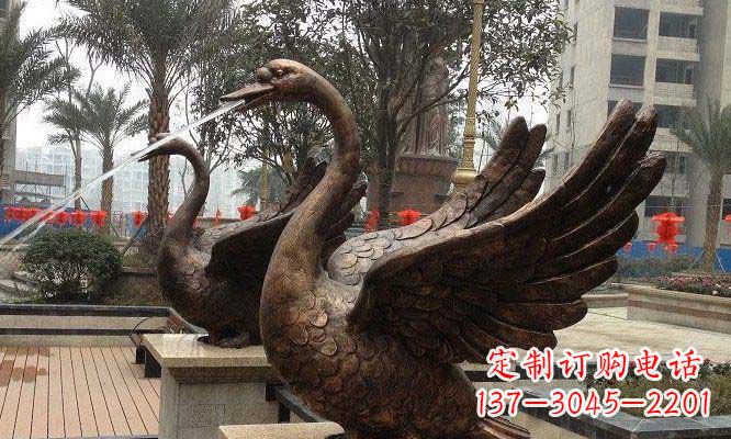 威海玻璃钢仿铜天鹅喷泉小区动物雕塑
