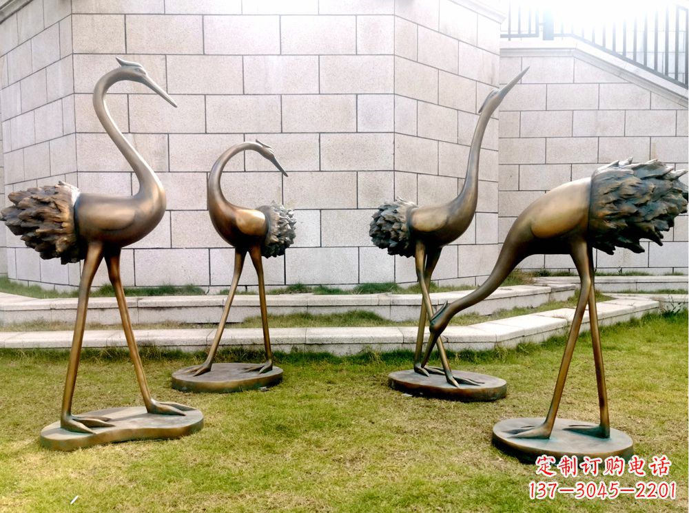 威海玻璃钢仿铜仙鹤雕塑