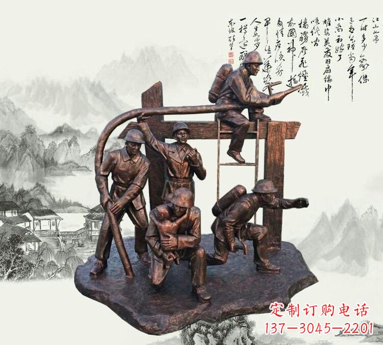 威海玻璃钢仿铜消防员雕塑传承英雄豪情