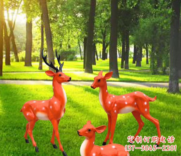 威海玻璃钢仿真小鹿雕塑 公园动物摆件