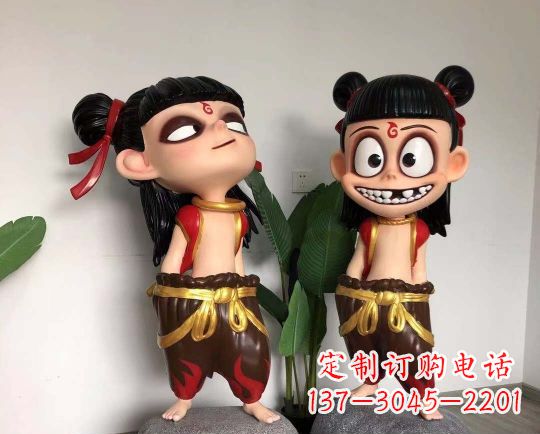 威海玻璃钢卡通哪吒雕塑