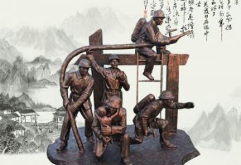 威海玻璃钢仿铜消防员雕塑传承英雄豪情