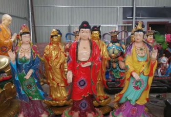 威海玻璃钢佛像彩绘西方三圣雕塑