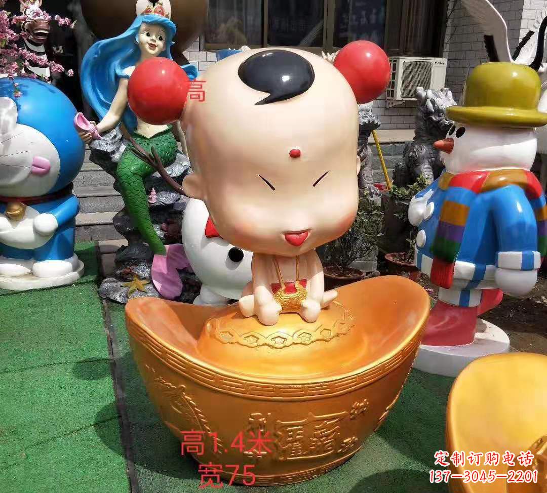 威海玻璃钢元宝娃娃雕塑招财进宝