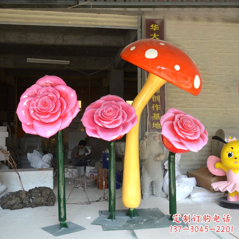 威海玫瑰之美玻璃钢玫瑰雕塑