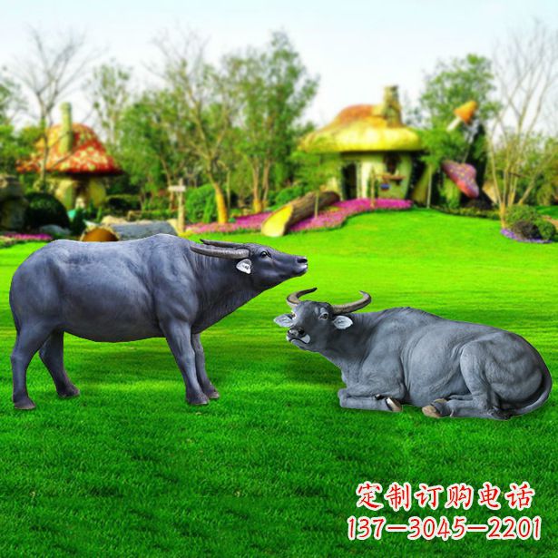 威海玻璃钢水牛雕塑，复古农家院情怀
