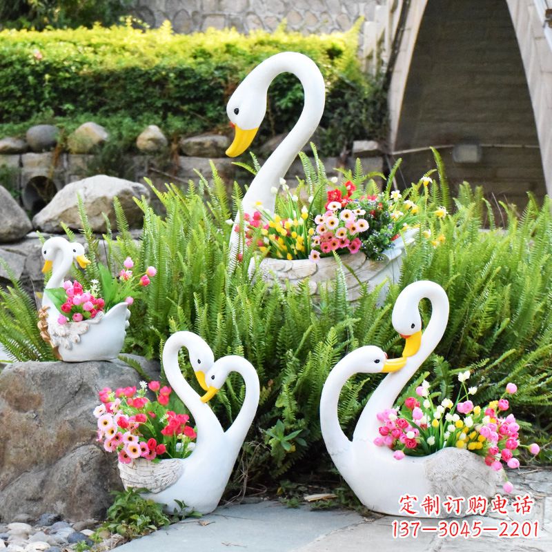威海玻璃钢天鹅花盆公园雕塑摆件