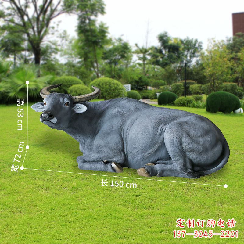 威海玻璃钢卧姿水牛雕塑——给人以宁静自然的感受