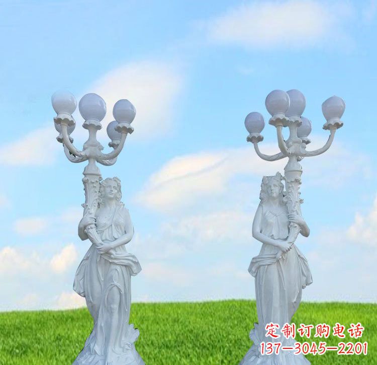 威海美女雕塑玻璃钢西方美女路灯的艺术精髓
