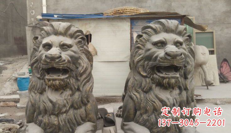 威海玻璃钢西洋趴狮仿铜动物雕塑