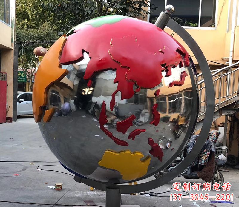 威海不锈钢彩绘地球仪雕塑与世界接轨