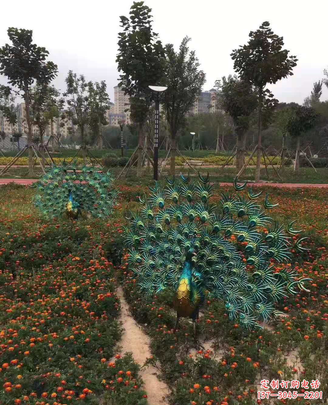 威海不锈钢彩绘孔雀雕塑