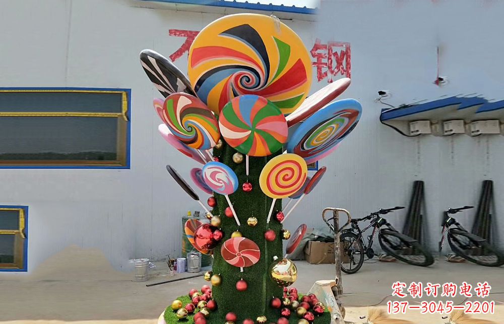 威海不锈钢彩色棒棒糖雕塑艺术与景观的完美结合