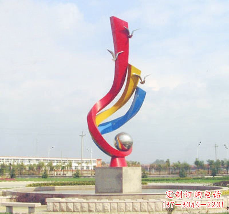 威海不锈钢彩色海鸥海浪雕塑——美丽传承