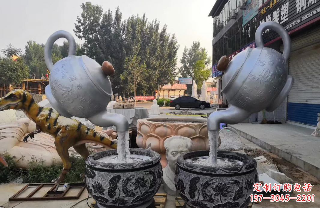 威海不锈钢茶壶喷泉雕塑精致而又高雅