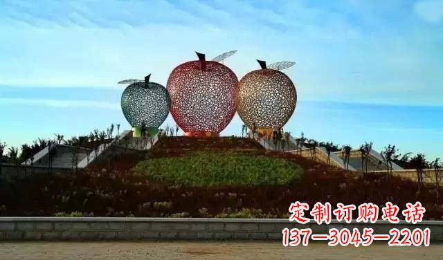 威海不锈钢城市彩色镂空苹果雕塑