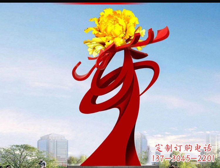 威海不锈钢城市大型牡丹花雕塑