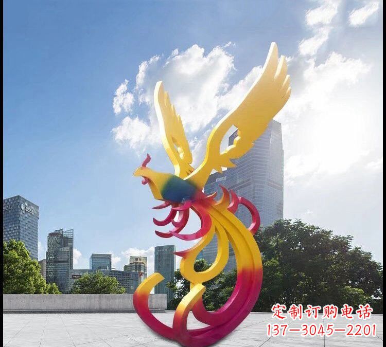 威海不锈钢抽象彩色凤凰雕塑