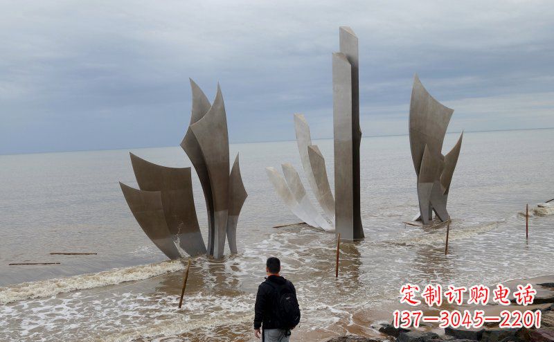 威海不锈钢抽象船帆海边景观雕塑