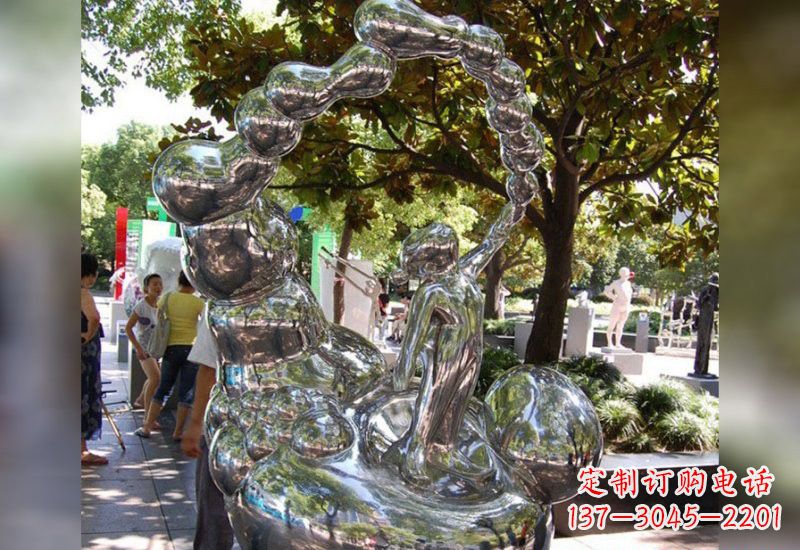 威海不锈钢抽象吹泡泡的儿童雕塑
